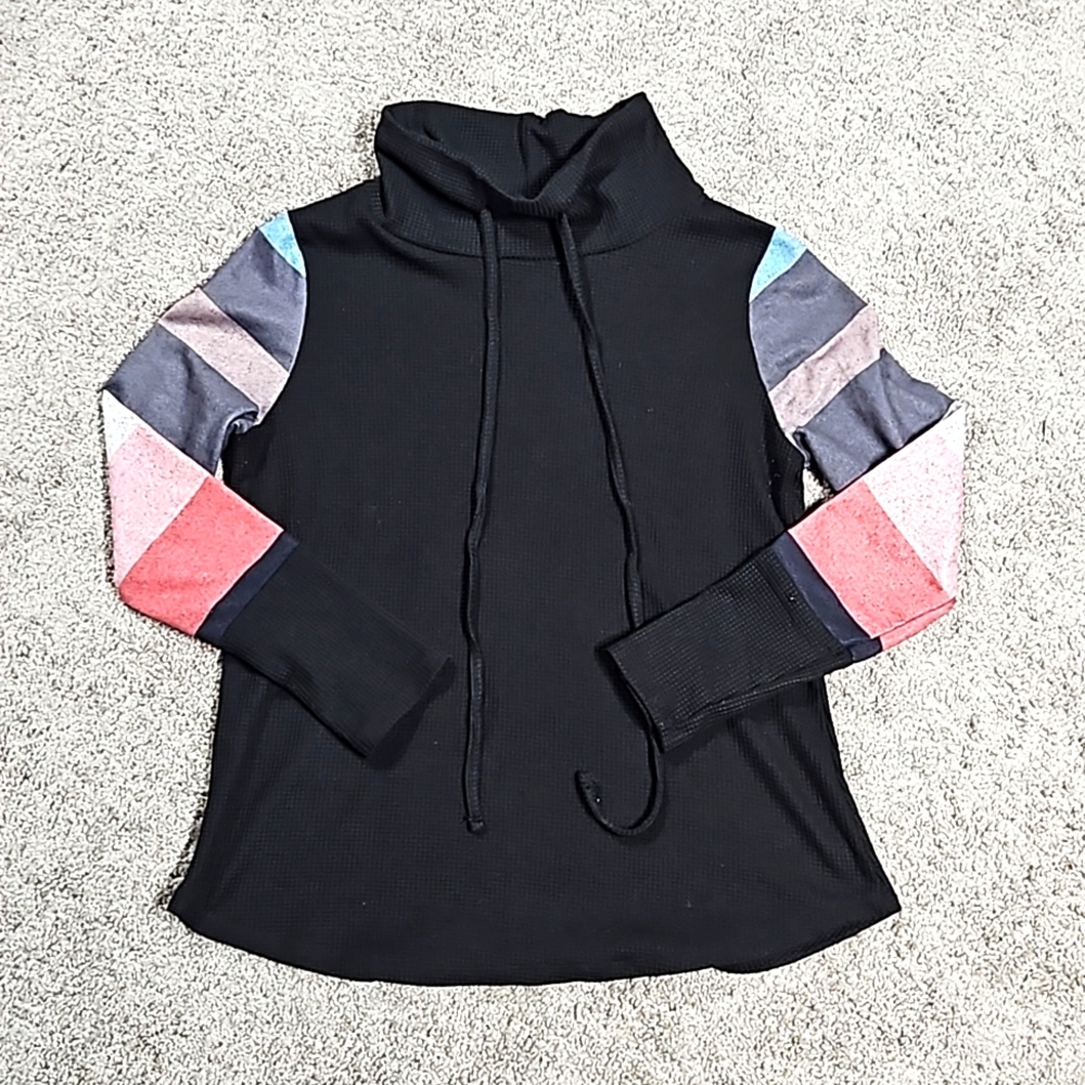 Womens' drawstring mock turtle neck waffle knit sz. L